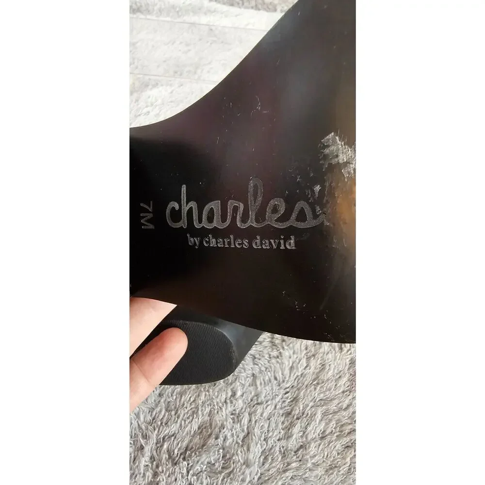 NEW CHARLES DAVID Womens Black Snakeskin Cutouts Parson Booties Pointed Toe Sz 7